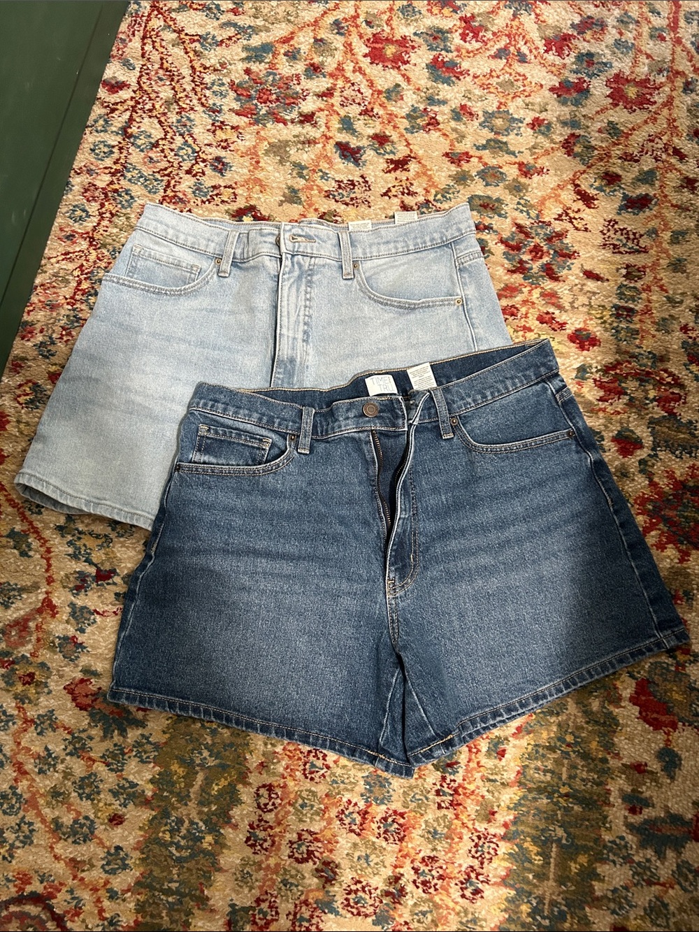 Time & Tru Women’s High-Rise Denim Shorts - Light and Dark Blue (2-Pack)